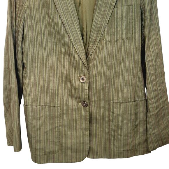 Vintage Jones New York Country Linen Blend Green Textured Striped Blazer Size 12 - Picture 4 of 10